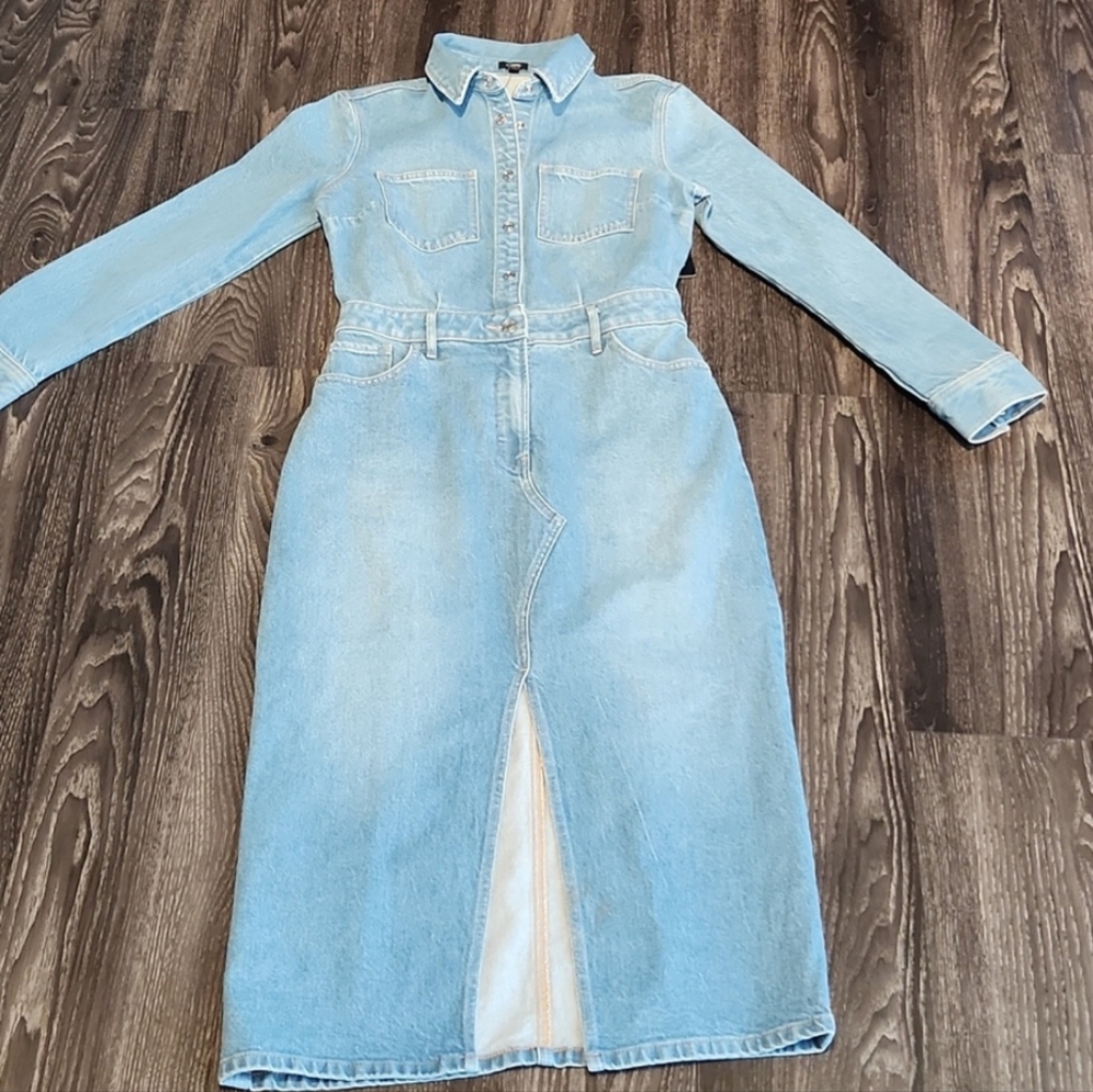 Express Denim Front Slit Midi Shirt Dress Small - Picture 2 of 4